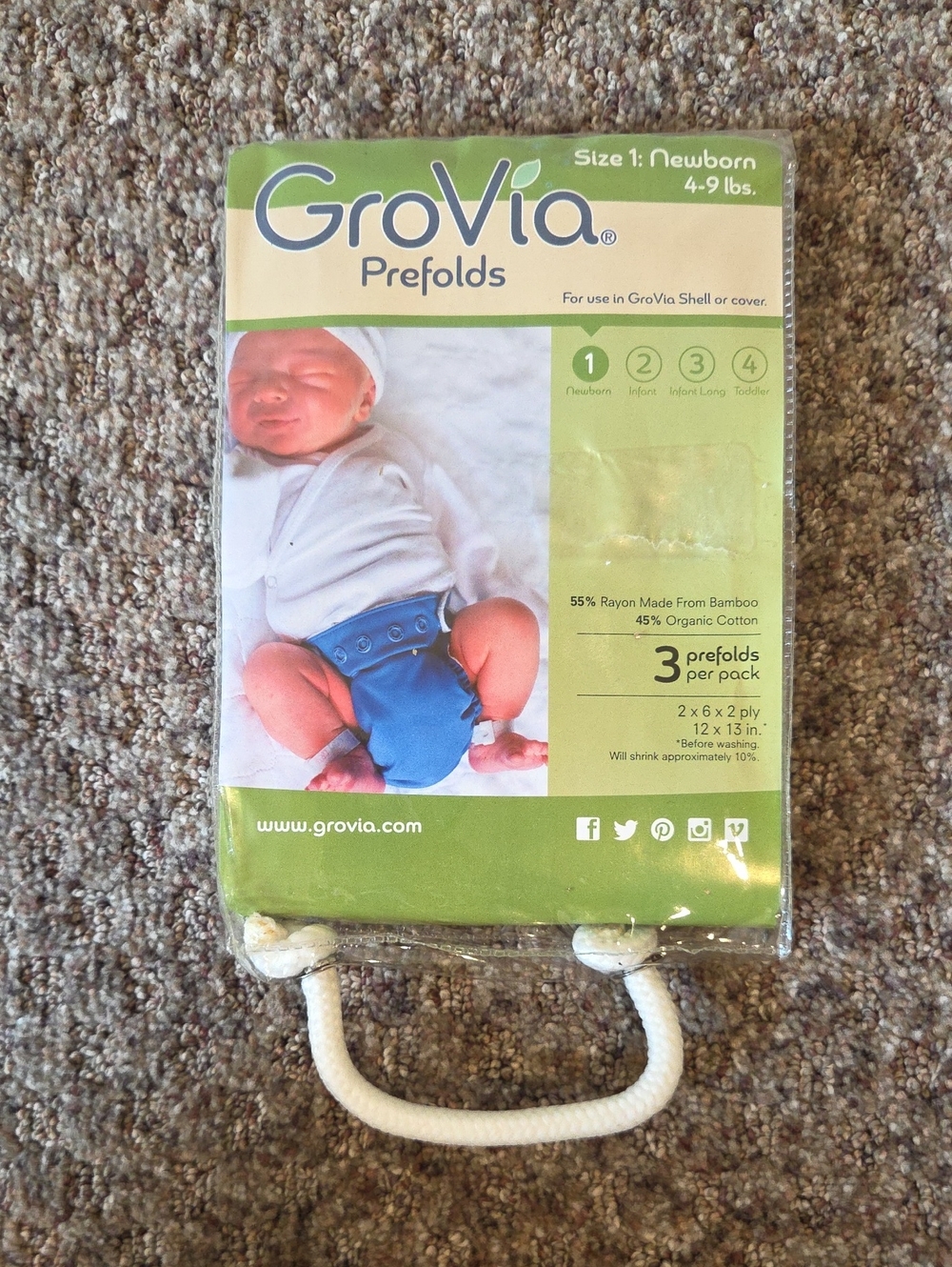 GroVia Newborn Babt Prefolds - Size 1 (Pack of 3) (4lbs-9lbs)